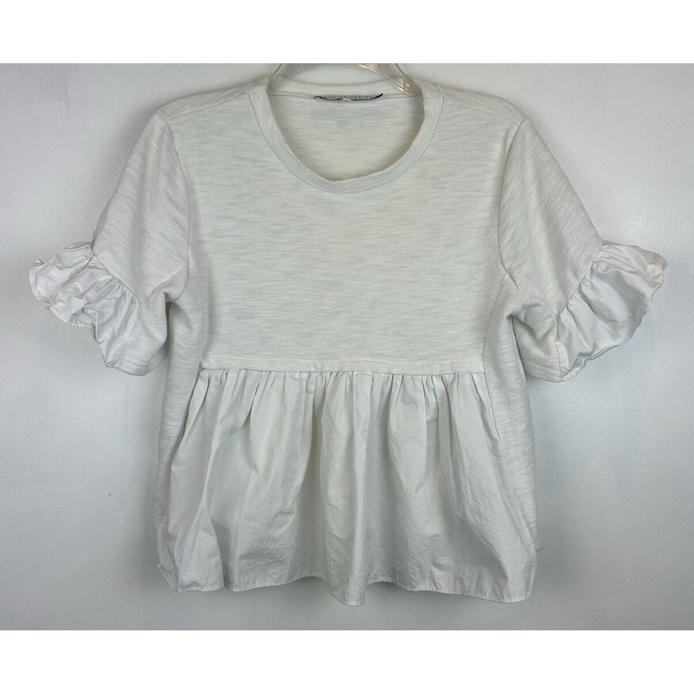 White Babydoll Top Womans XS Ruffle Cottagecore Milkmaid Loose Coquette
